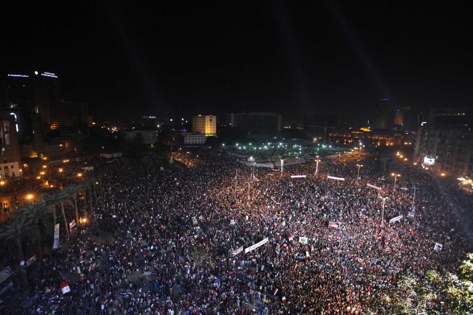 Supporters of Egypt's army and police gather at Tahrir square in Cairo