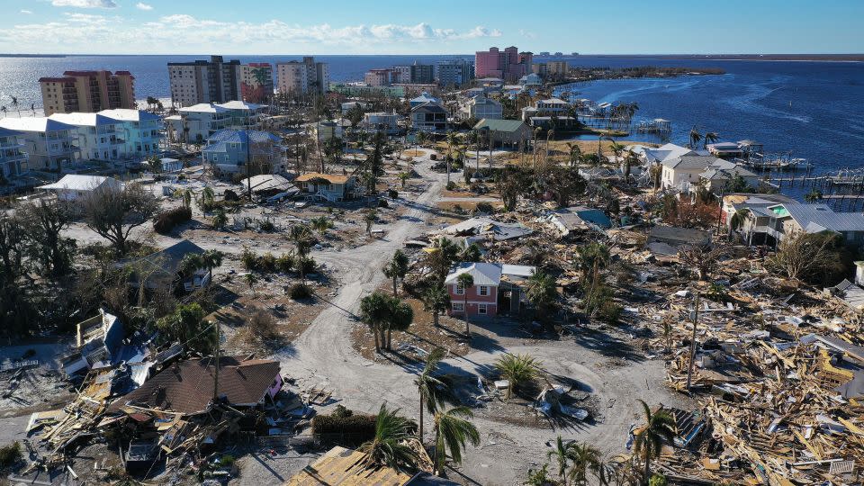 The destruction left in the wake of Hurricane Ian is shown on October 2, 2022 in Fort Myers Beach. - Win McNamee/Getty Images