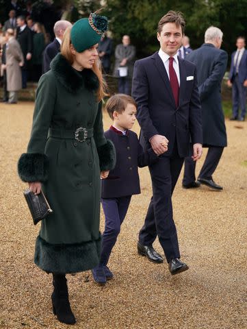 <p>Joe Giddens/PA Images via Getty</p> Princess Beatrice, Wolfie and Edoardo Mapelli Mozzi on Christmas 2022