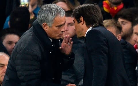 Jose Mourinho and Antonio Conte - Man Utd manager Jose Mourinho plays down feud with Chelsea rival Antonio Conte ahead of Old Trafford reunion - Credit: Getty Images