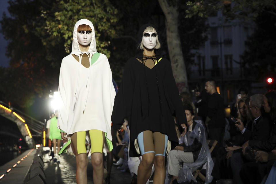 Models wear creations as part of the Courreges Ready To Wear Spring-Summer 2020 collection, unveiled during the fashion week, in Paris, Wednesday, Sept. 25, 2019. (Photo by Vianney Le Caer/Invision/AP)