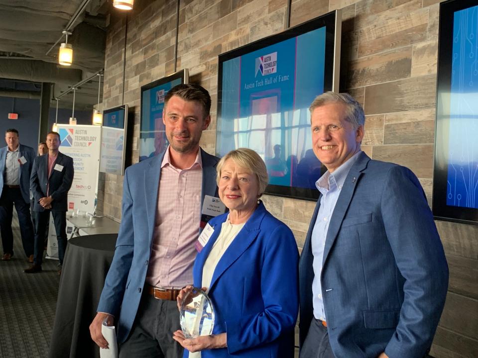 Laura Kilcrease, founding executive director of the Austin Technology Incubator and CEO of Alberta Innovates, was honored as an inductee at the Tech Hall of Fame ceremony Tuesday, June 3. Kilcrease also accepted the award on behalf of her dear friend George Kozmetsky.
