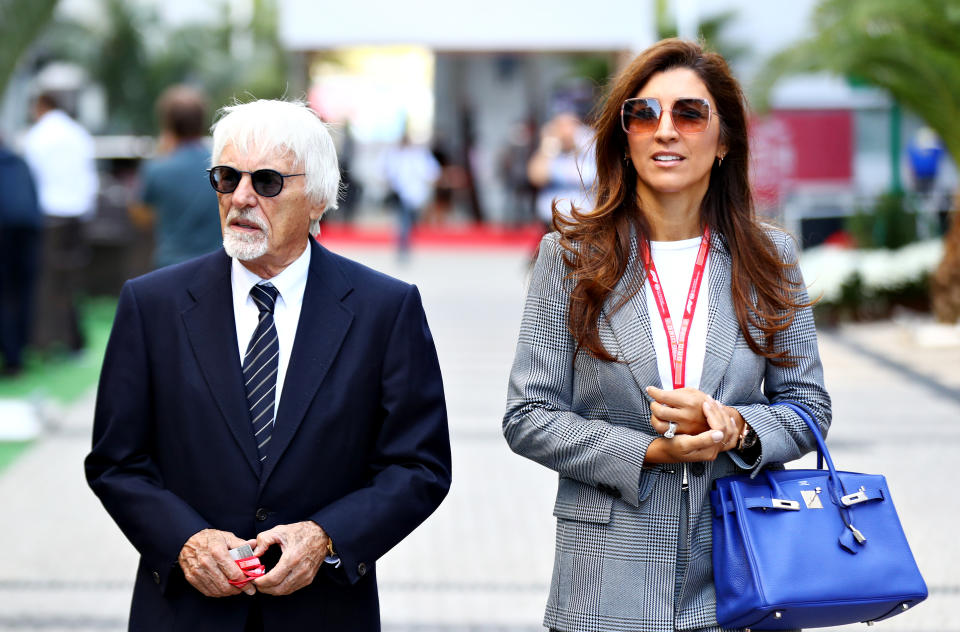 Bernie Ecclestone and wife Fabiana, pictured here at the Russian Grand Prix in 2019.