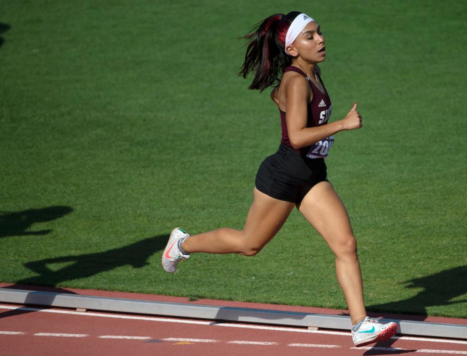 Sinton's Zerah Martinez competes in the Class 4A 800 meter run during the UIL State Track and Field meet, Thursday, May 12, 2022, at Mike Myers Stadium in Austin.