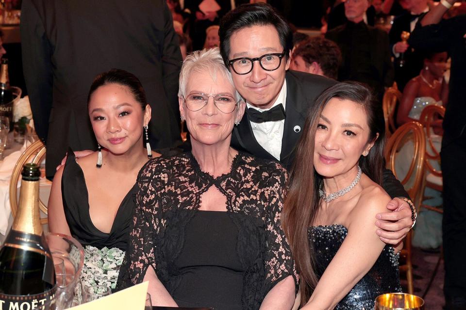 Stephanie Hsu, Jamie Lee Curtis, Ke Huy Quan, and Michelle Yeoh attend the 80th Annual Golden Globe Awards