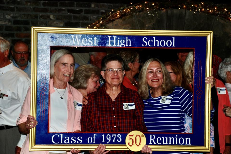 Among those attending the West High Class of 1973’s reunion at the Foundry were, from left, Mary Ellis Nicholson Richardson, Bickley Craven and Mary Saathoff. Aug. 12, 2023