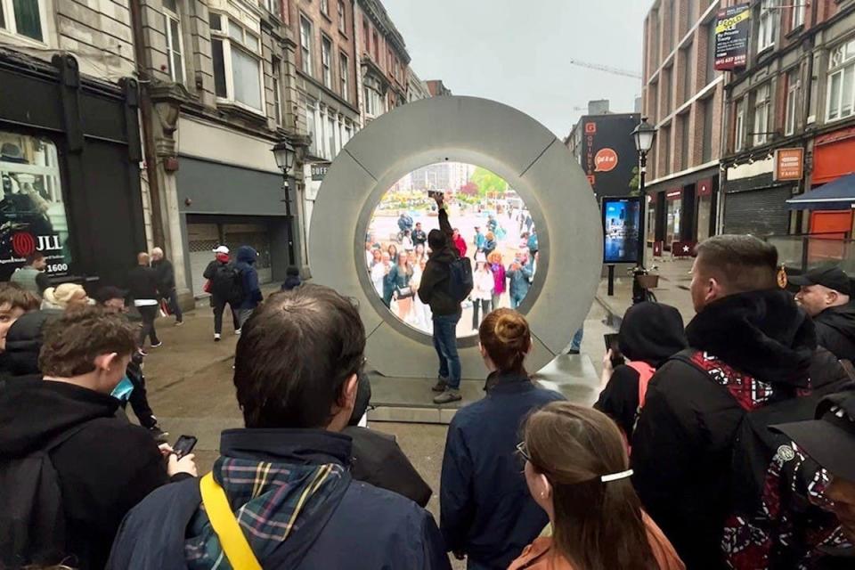 A livestream portal between Dublin and New York was temporarily closed after some ‘inappropriate behaviour’ in the Irish capital (Niall Carson/PA)