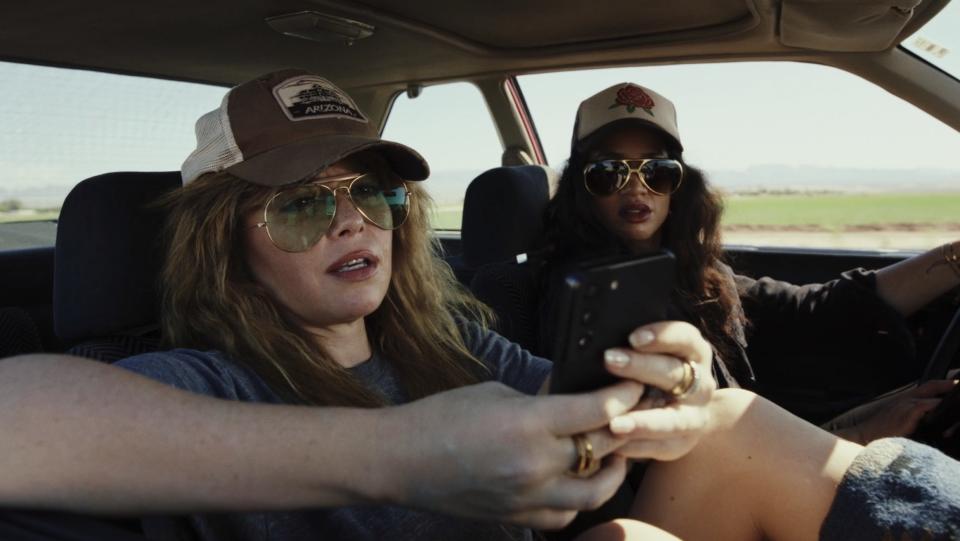 natasha lyonne and dascha polanco in a car in episode 1 of poker face