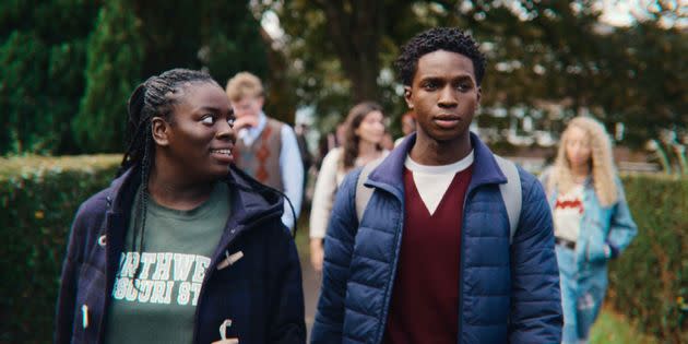 Chinenye Ezeudu (left) plays Vivienne Odusanya, an uptight, brilliant academic who builds a friendship with star athlete Jackson Marchetti.