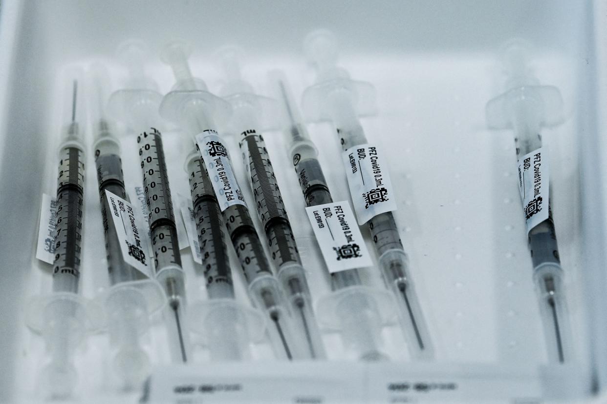 Pfizer vaccines are seen kept on the table at the Christine E. Lynn Rehabilitation Center in Miami, Florida.