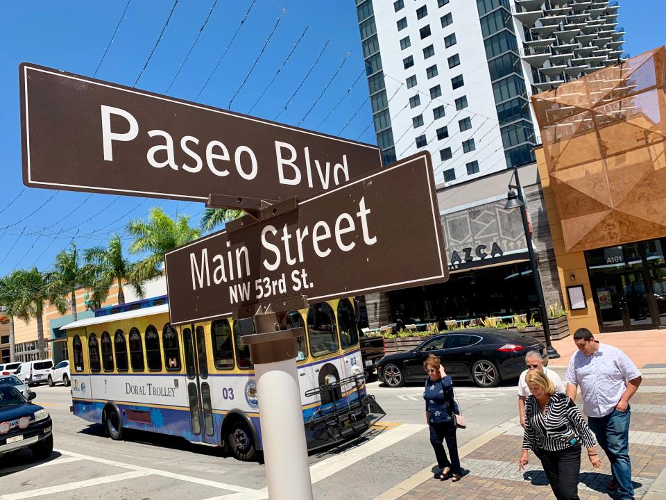 The intersection of Main Street and Paseo Blvd. in downtown Doral, Fla., a South Florida city where the percentage of foreign-born residents is amongst the highest in the nation.