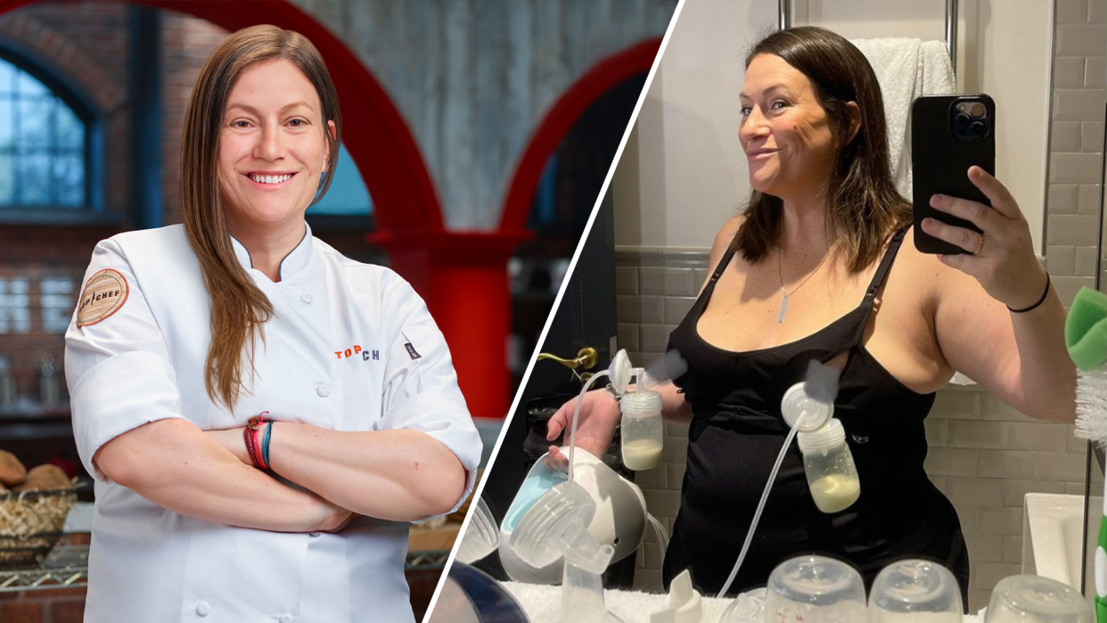 Chef Sara Bradley didn't let competing on the new season of Top Chef stop her from providing her baby daughter with breast milk. (Photos: Getty Images; courtesy of Sara Bradley Instagram)