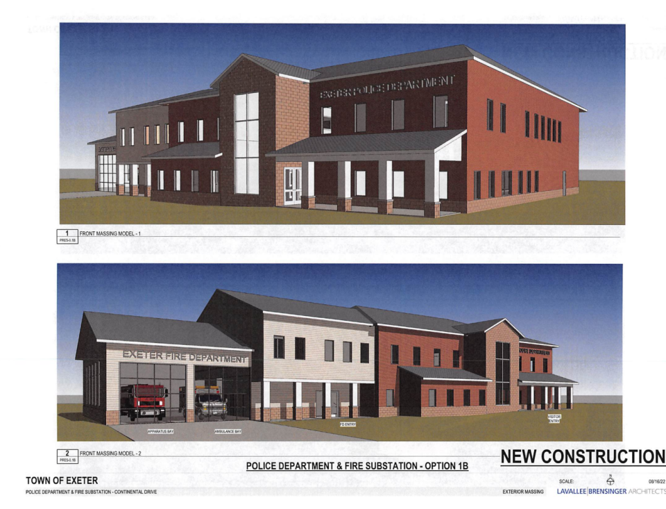 The proposed Exeter Public Safety Complex at 6 Continental Drive, which would house the Police Department and a fire sub-station.