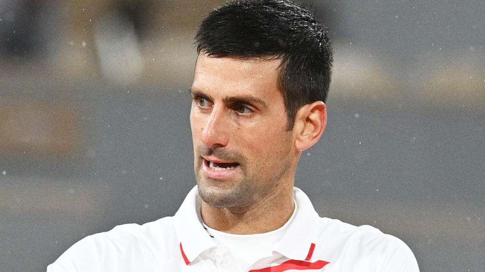 Novak Djokovic is pictured during his French Open match against Daniel Galan.