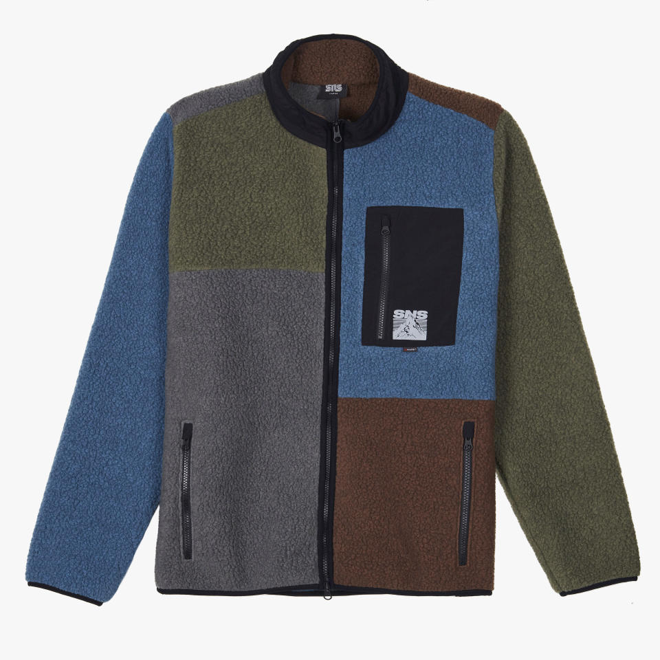 This image provided by SNS show the patchwork Polartec fleece set for Sneakers N Stuff. The color palette screams fall in moss, brown and earthy blue. (SNS via AP)