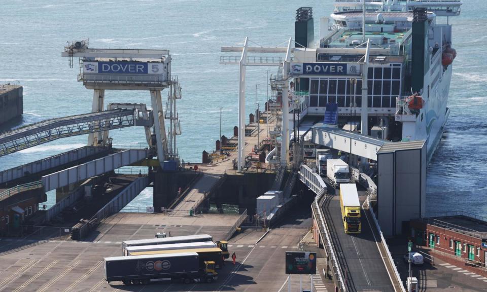 <span>Lorries disembark at Dover. Businesses have called the new checks a ‘disaster’.</span><span>Photograph: Neil Hall/EPA</span>