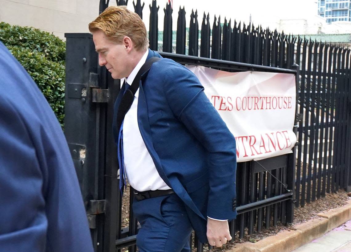 Greg Lindberg enters the Federal Courthouse in Charlotte in February 2020. He and two associates were accused of fraud conspiracy and bribery counts related to an alleged scheme of giving up to $2 million in campaign money to help Insurance Commissioner Mike Causey in exchange for Causey pushing aside a senior deputy.