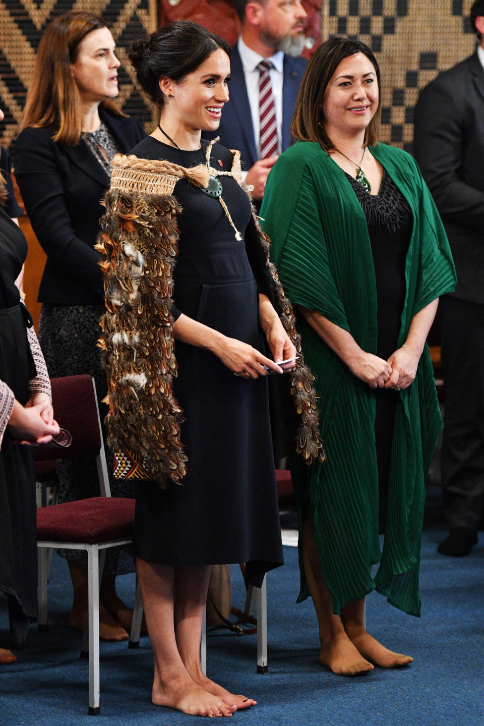 We could see she definitely went without tights while going barefoot for a traditional ceremony. Photo: Getty