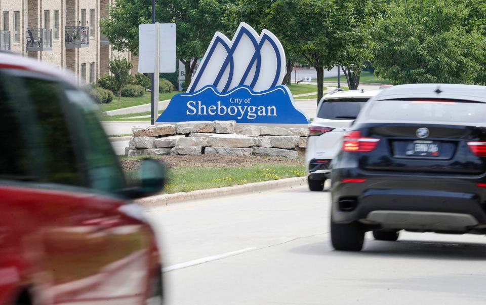 FILE - A file photo of Sheboygan's new welcome sign on Kohler Memorial Drive on the city's west side.