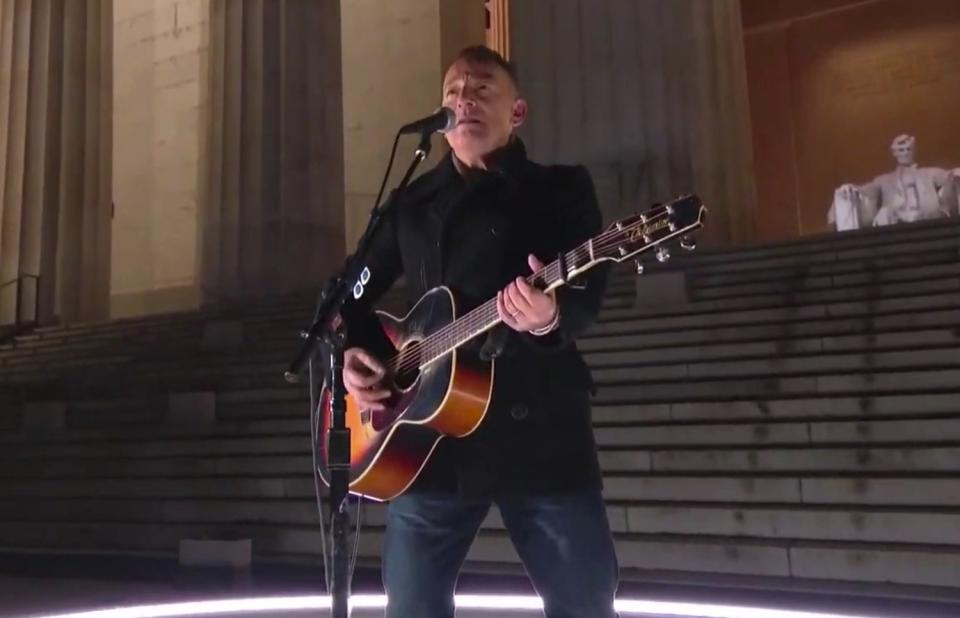 Bruce Springsteen performs in front of the Lincoln Memorial during the "Celebrating America" special.