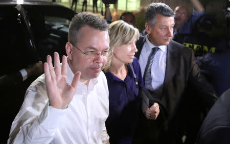 U.S. pastor Andrew Brunson and his wife Norrine arrive at the airport in Izmir, Turkey October 12, 2018. REUTERS/Umit Bektas