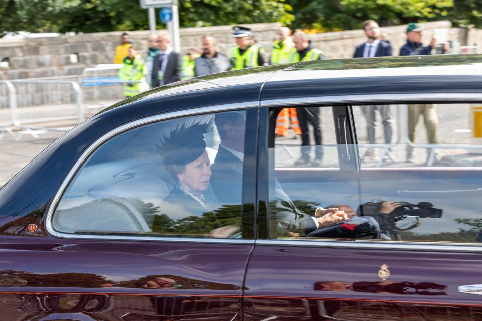 Princess Anne travels behind the hearse carrying the coffin of Queen Elizabeth II