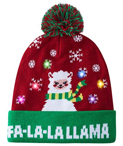 LED Christmas Hat Awesome Light-Up FA-LA-LA Llama Knitted Ugly Sweater Holiday Xmas Sheep Beanie Winter Warm Colorful Lights Flashing Hat Knit Cap Christmas Decorations for Youth Men Women (Amazon / Amazon)