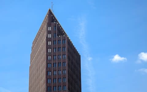 The distinctive, peat-fired brick Kollhoff Tower, in Potsdamer Platz, offers a viewing platform (and a café) at the top. - Credit: copyright Julie Woodhouse (copyright Julie Woodhouse (Photographer) - [None]/Julie Woodhouse