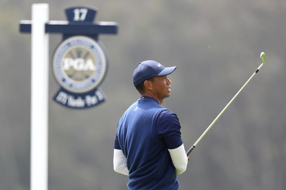 Tiger Woods had a rough afternoon at TPC Harding Park. (Photo by Jamie Squire/Getty Images)