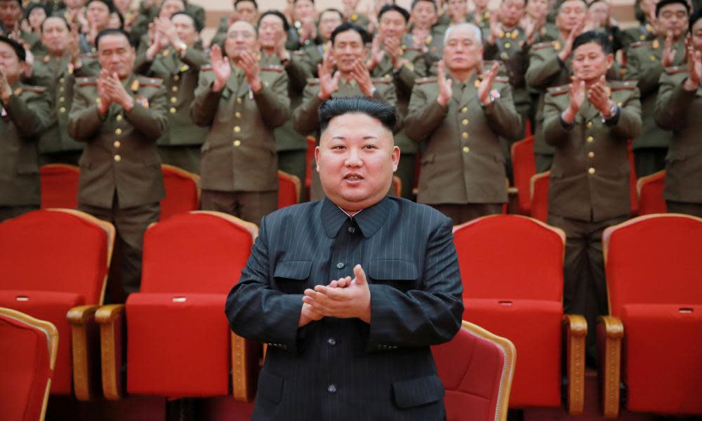 North Korean leader Kim Jong-un alongside military leaders