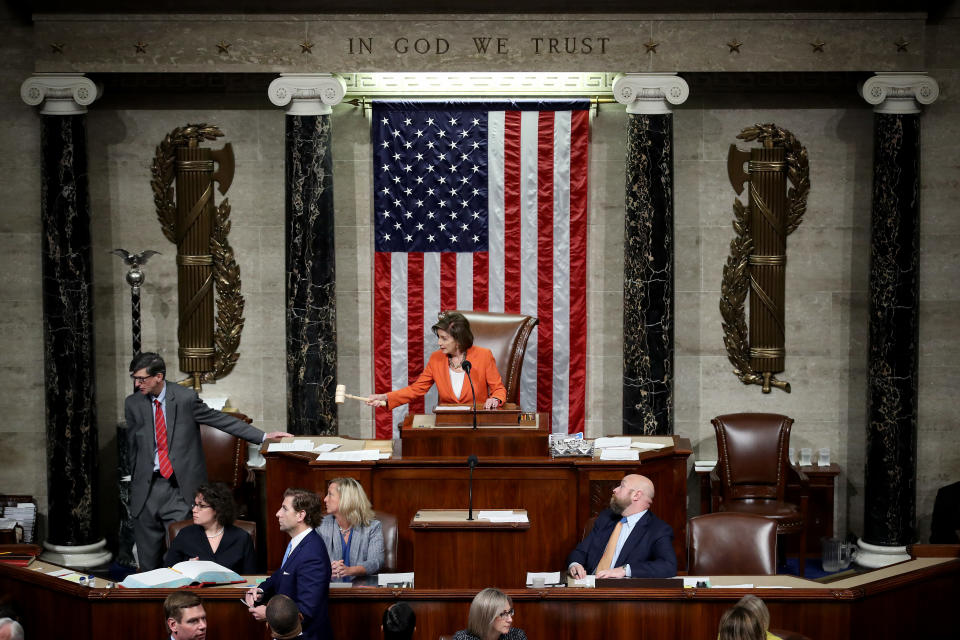 House Speaker Nancy Pelosi gavels the close of a vote on a resolution formalizing the impeachment inquiry into President Trump on Thursday. (Photo by Win McNamee/Getty Images)