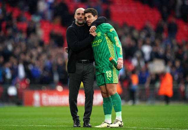 Stefan Ortega, right, helped Manchester City beat Tottenham (Adam Davy/PA)