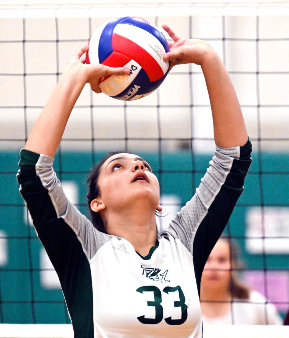 Vivian Castano of D-Y sets up a shot against Falmouth during an October 2022 game in South Yarmouth.