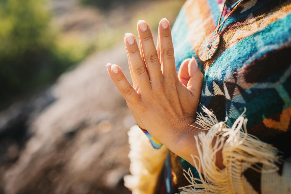 Young boho woman in the nature.