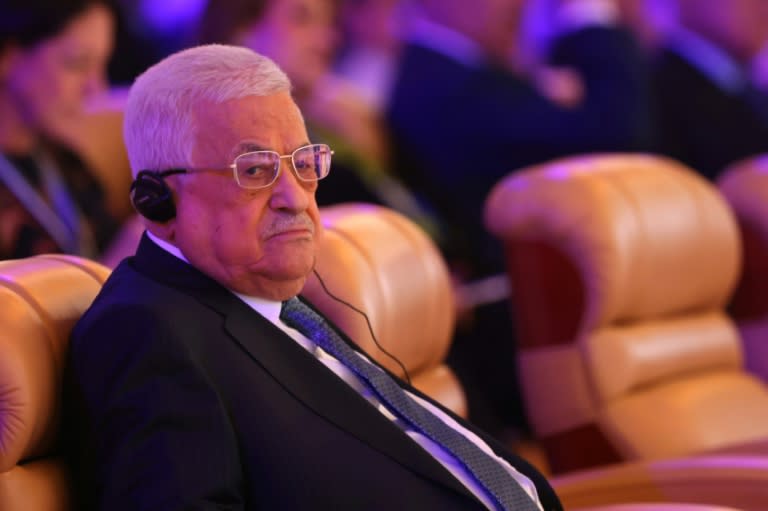 El presidente palestino, Mahmud Abas, asiste a la reunión del Foro Económico Mundial en Riad, el 28 de abril de 2024 en la capital saudí (Fayez Nureldine)