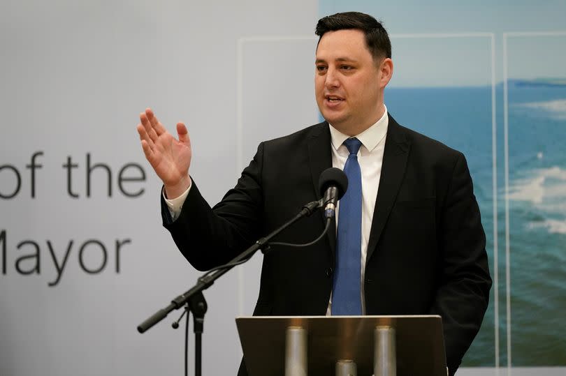 Conservative party candidate Lord Ben Houchen delivers a speech after being re-elected as the Tees Valley Mayor