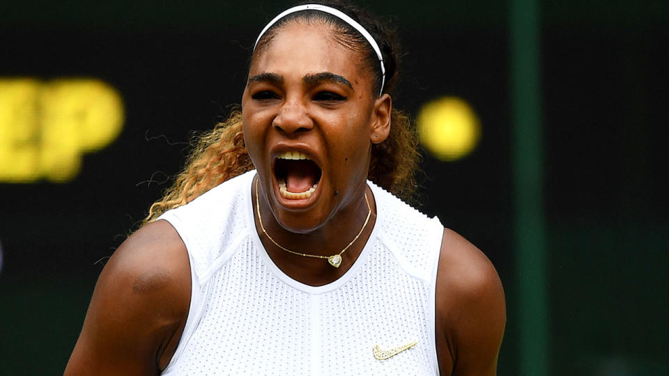 Pictured here, Serena Williams lets out a roar during a match at Wimbledon.