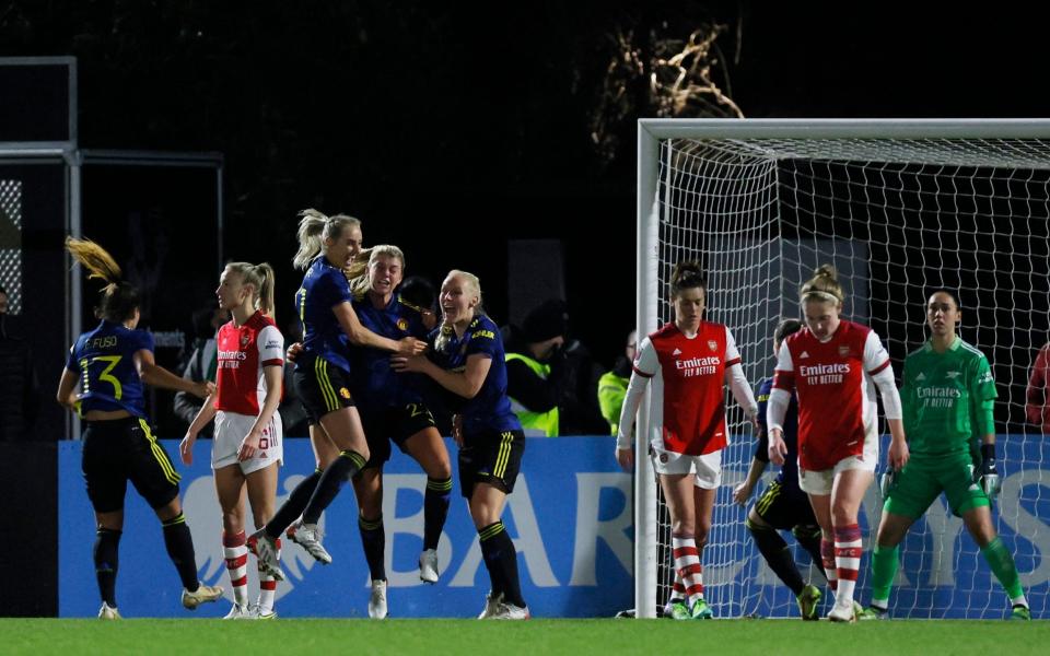  Manchester United's Alessia Russo celebrates scoring their first goal with teammates - Reuters