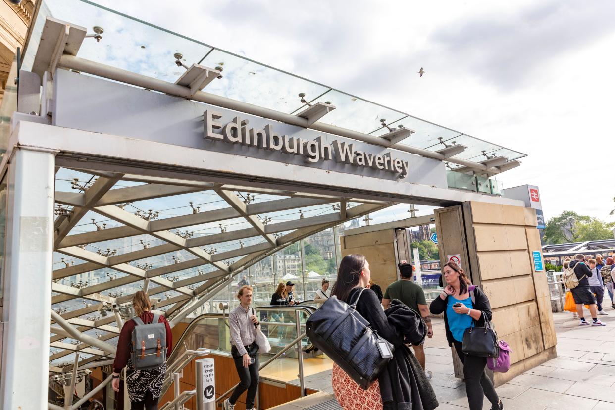 Edinburgh Waverley railway station entrance on Princes street in Edinburgh city centre,Scotland,UK,summer 2022