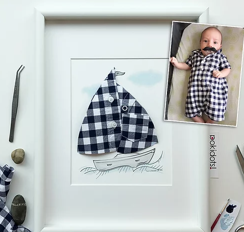 <p>pokidots.com</p><p><strong>$227.00</strong></p><p>Newborns and infants grow out of clothes fast, but that doesn't mean that we're ready for it! This custom print uses her baby's favorite clothing to create a piece of art she can hang in their nursery and bedroom for years to come. </p>