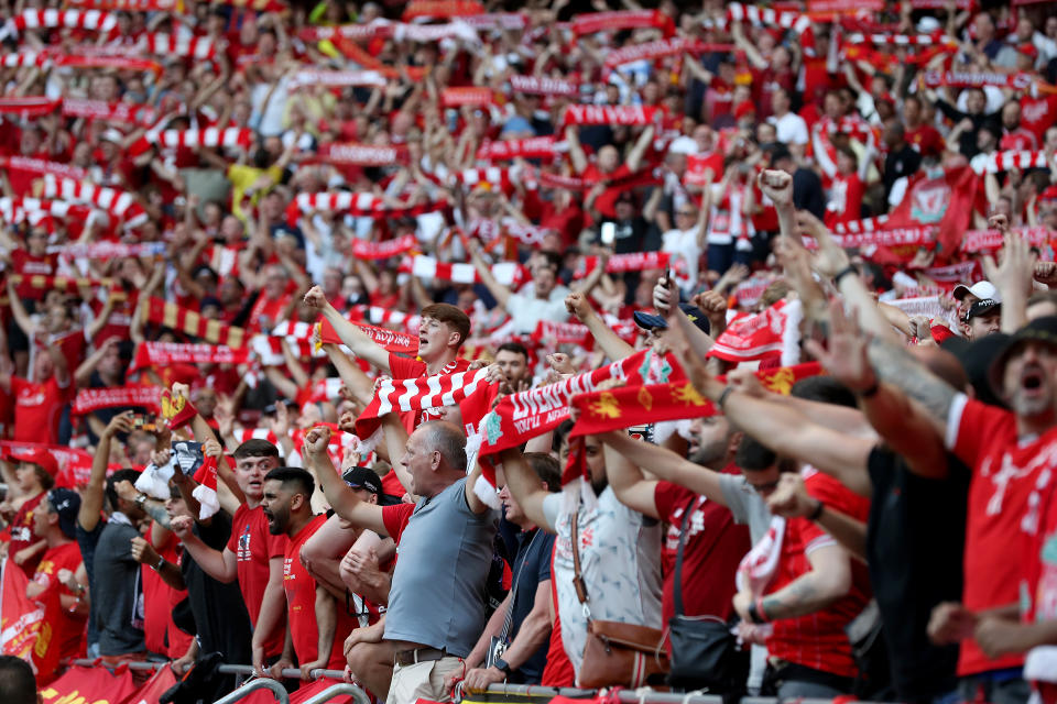 Liverpool fans during the UEFA Champions League Final at the Wanda Metropolitano, Madrid.