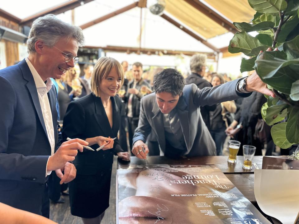 Ingo Fliess, Leonie Benesch and Ilker Çatak. Photo Baz Bamigboye/Deadline.