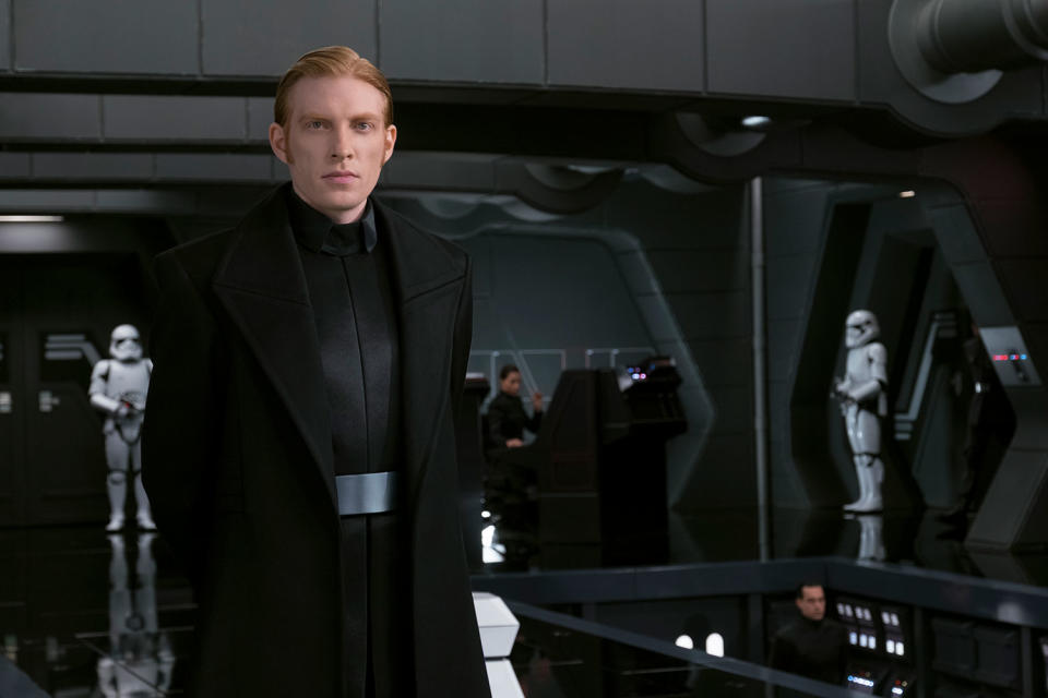 Domhnall Gleeson hams it up as Hux in <i>The Last Jedi</i> (Disney)