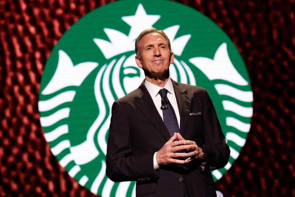 Starbucks Chairman and CEO Howard Schultz speaks at the Annual Meeting of Shareholders in Seattle, Washington on March 22, 2017. Starbucks said on September 13, 2023 that its former chief executive Howard Schultz will step down from the coffee chain's board of directors 