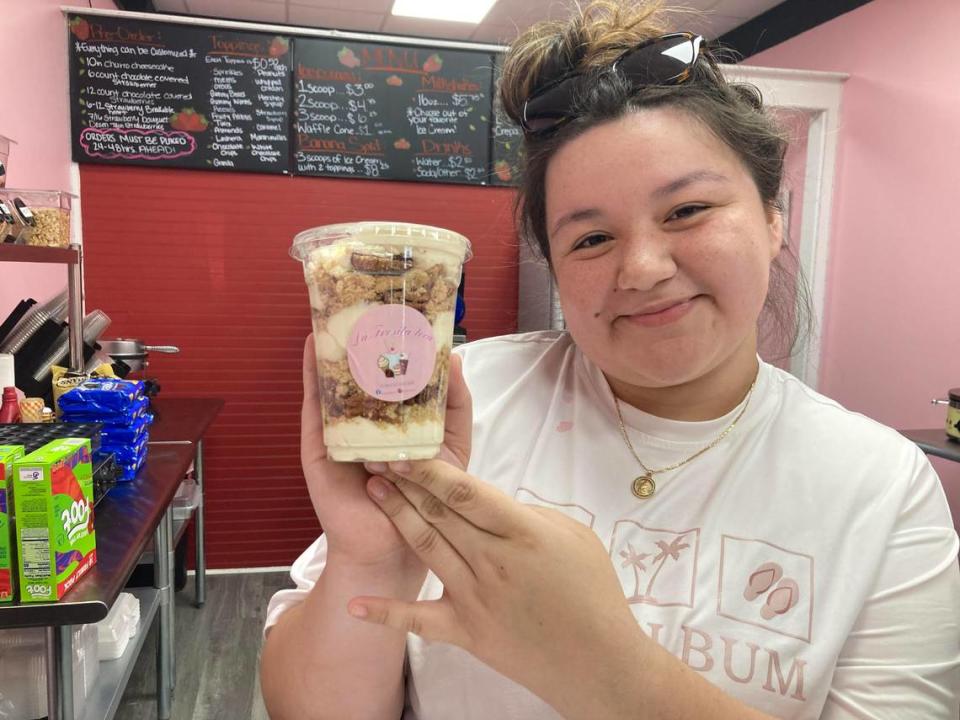 Karla Olivera, owner of La Fresita Loca, a dessert shop specializing in Hispanic treats near Byron.