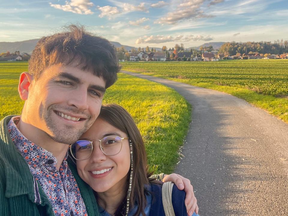 The author and her partner in Switzerland.