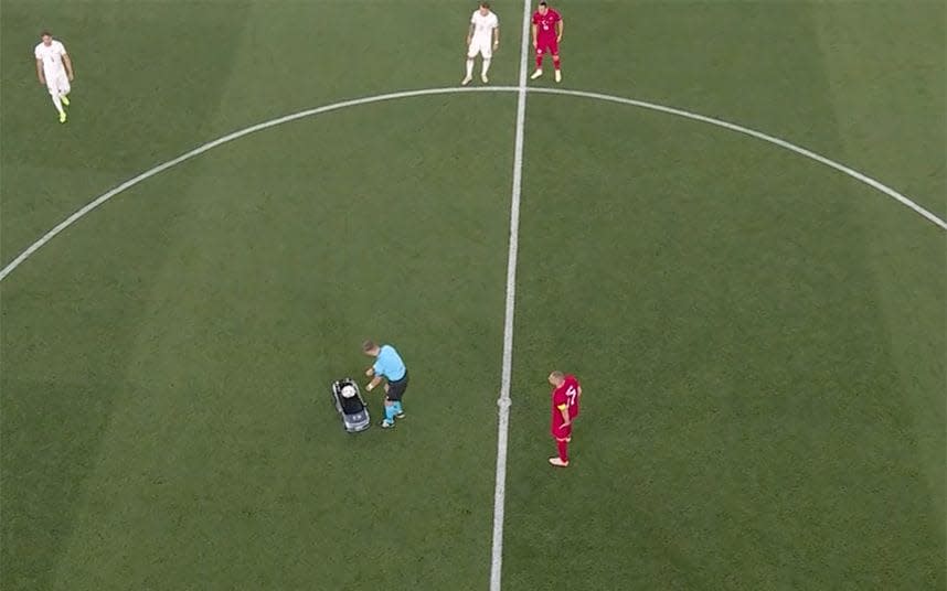 Ball reaches ref in centre circle - BBC