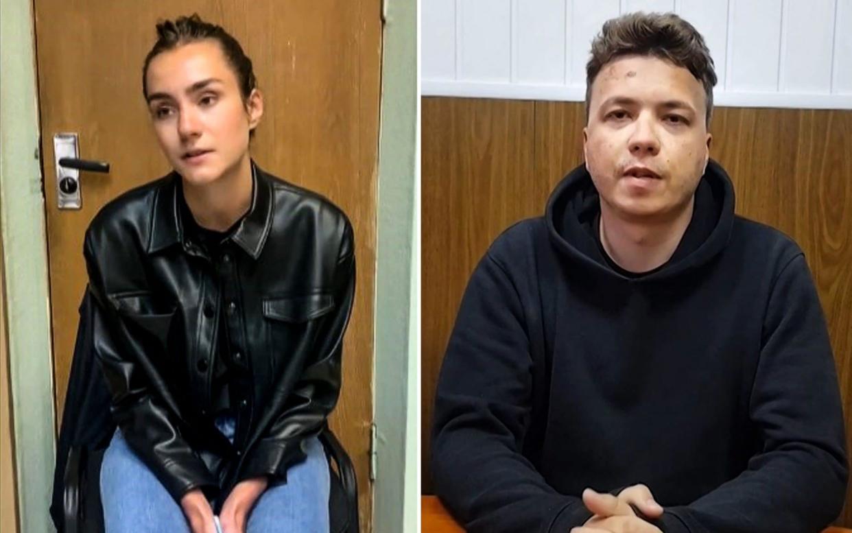 Both Roman Protasevich and his girlfriend Sofya Sapega appeared in 'confession' videos shortly after arrest, incriminating themselves - AFP/AFP