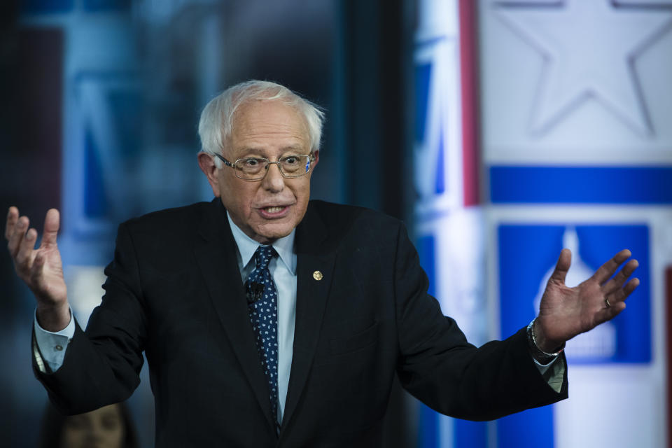 Sen. Bernie Sanders, I-Vt., takes part in a Fox News town-hall style event, Monday April 15, 2019 in Bethlehem, Pa. (AP Photo/Matt Rourke)