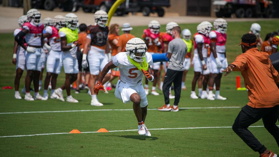 Texas Longhorns cornerback Malik Muhammad goes through a practice drill last week at the UT campus. Texas coach Steve Sarkisian credits Muhammad and the defense for its play in Saturday's closed scrimmage.